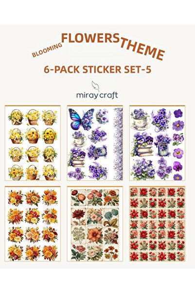 MirayDesign 6 Sheets Blooming Flowers Themed Sticker Set – 12X17 cm for Scrap...