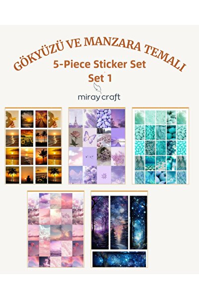 MirayDesign Set de 5 coli de autocolante tematice cu cer și peisaj (12*17 cm)