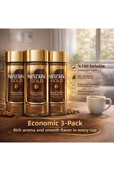 Nescafe Gold 3 Pieces X 100 g Instant Coffee – Rich Aroma, Smooth Taste, Glas...