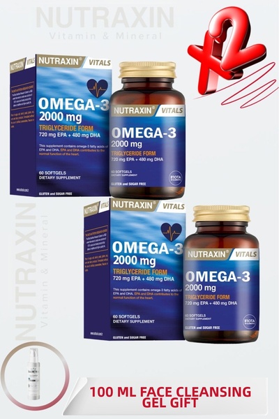 Nutraxin Omega-3 2000 Mg Epa and Dha 60 Capsules (2 Pcs) + 100 ml Face Wash G...