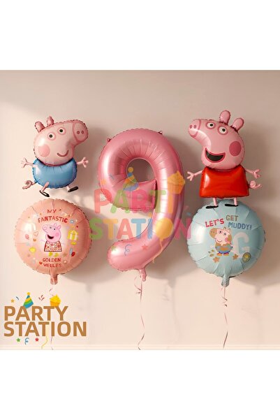 Parti Station مجموعة بالونات من الفويل بتصميم بيبا بيج وجورج لعمر 9 سنوات، مج...