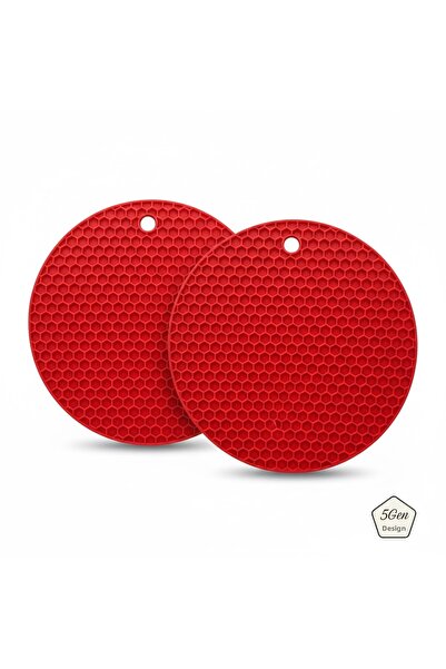 5Gen Tasarım 2-Piece Red Silicone Trivet & Griddle Shaper, Honeycomb Pattern,...