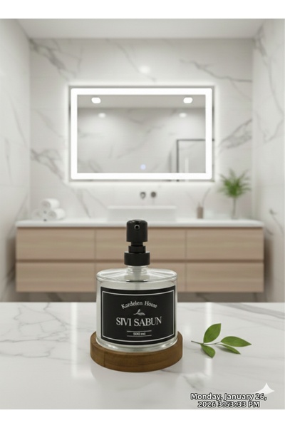 Dia Δοχείο υγρού σαπουνιού 500 ml Γυάλινο δοχείο υγρού σαπουνιού με ξύλινη βάση