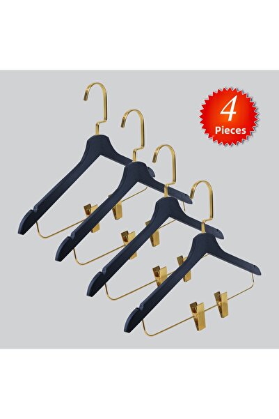 NYN خطاف خشبي ذهبي اللون (للقمصان، التنانير، البناطيل) 4 قطع