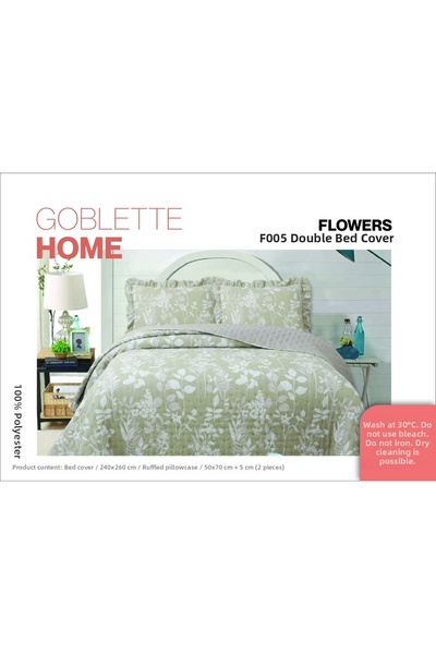 GOBLETTE HOME Flowers Series Double Quilted Bedspread Set - Ruffled Floral Pa...