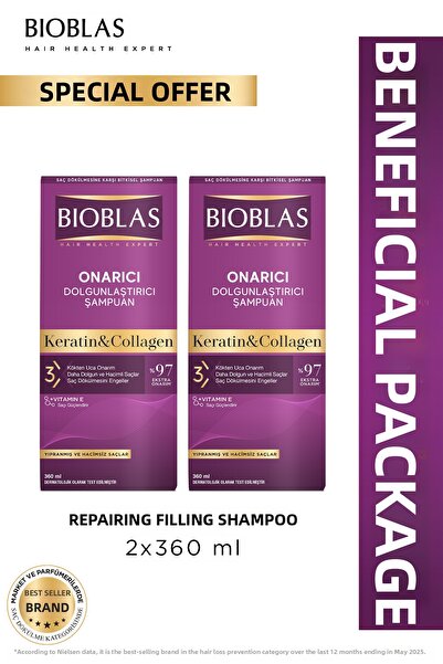 Bioblas Keratin & Collagen Repairing and Volumizing Hair Care Shampoo 2 X 360...