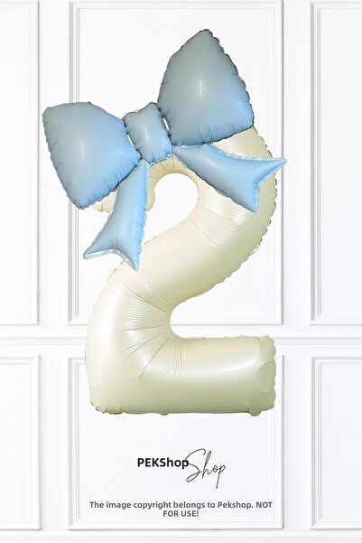 PEKSHOP Blue Bow Balloon Cream 2 Year Old Birthday Balloon Set