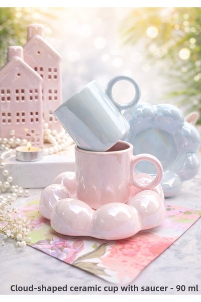 MAMALİZA Set of 2 Sedefli Espresso Ceramic Cups. Pink-Sky Blue Turkish Coffee...