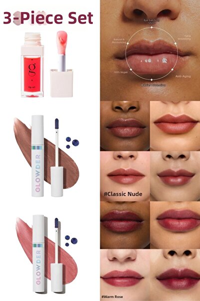 Glowder Natural Lip Tattoo Set 3-Piece – Long-Lasting Color Appearance Throug...