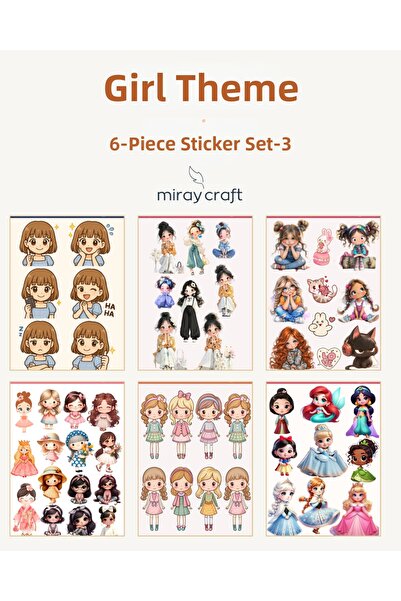 MirayDesign Set de autocolante tematic pentru fete, 6 coli – Jurnal și planif...