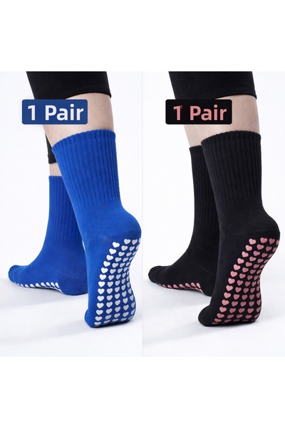 Lazen Pilates Yoga Socks Non-Slip Sole Set of 2 – Patterned and Solid Colors ...