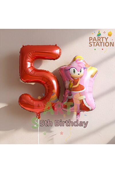 Parti Station مجموعة بالونات سونيك إيمي الفويلية لعمر 5 سنوات - زينة حفلة عيد...