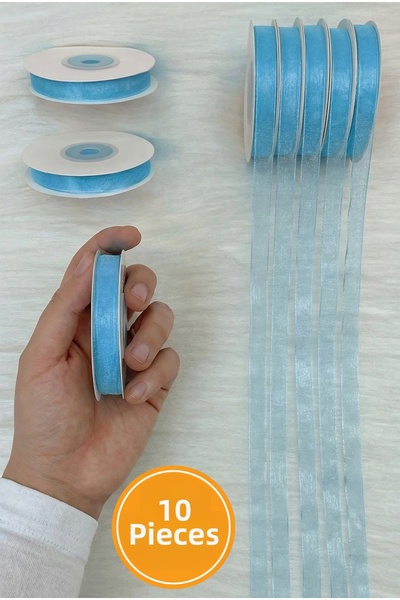 ZEYMERADE 10 bucăți panglică din organza albastră 1 cm 22 m, pachet, logodnă,...