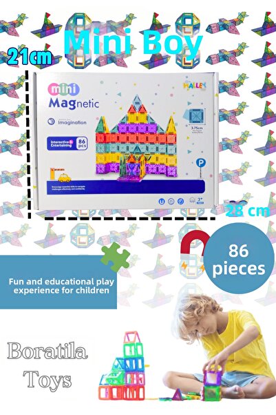 Boratila Toys Magnetic Building Blocks – Colorful 3-Dimensional 86-Piece Magn...