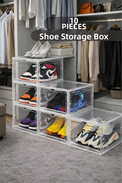 Metsar Home 10-Piece Luxury Shoe Box – with Lid, Stackable & Closet Shoe Orga...