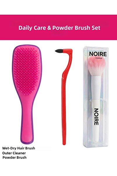 NOIRE PREMIUM مشط سحري لتفتيح الشعر من الجيل الجديد + فرشاة أحمر الخدود والبو...