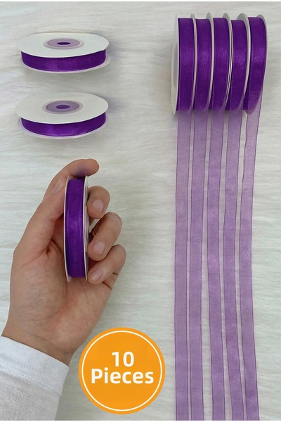 ZEYMERADE 10 bucăți panglică din organza mov 1 cm 22 m, Pachet, Logodnă, Zest...