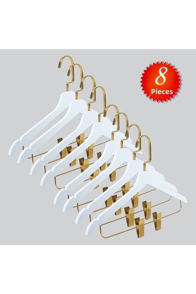 NYN Wooden M002-Çm Gold Llama Hook with Latch (Shirt, Skirt, Pants) Hanger 8 ...