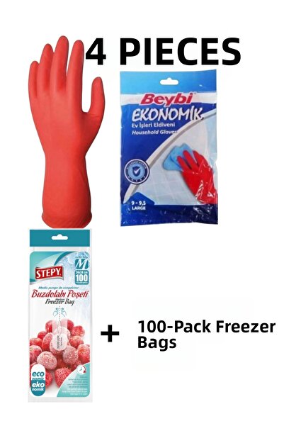 KMS HOME Beybi L Dishwashing Gloves No: 9-9, 5 X 4 Pairs + 100-Piece Take-It-...