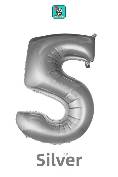 Bunloon بالون فويل فضي اللون على شكل 5 أرقام مقاس 34 بوصة (76 سم)