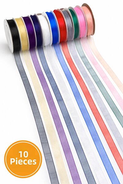 ZEYMERADE 10 bucăți panglică din tul organza, culori asortate, 1cm 22mt, pach...