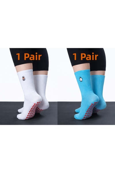 Lazen Pilates Yoga Socks Non-Slip Sole Set of 2 – Patterned and Solid Colors ...