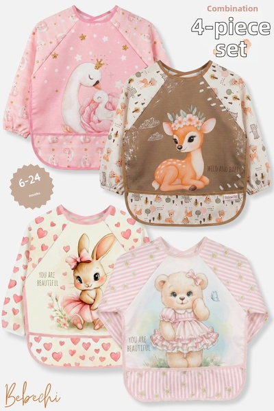 Bebechi Set of 4 Combination Wearable Liquid-Proof Activity and Feeding Bibs ...