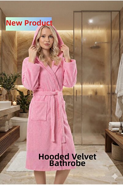 Home Hooded Young Waiter Unisex Velvet Cotton Bathrobe with Pockets