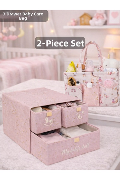 PONÇİK BEBEK Set of 2 Baby Care Organizing Bags - 3 Compartment Baby Drawer O...
