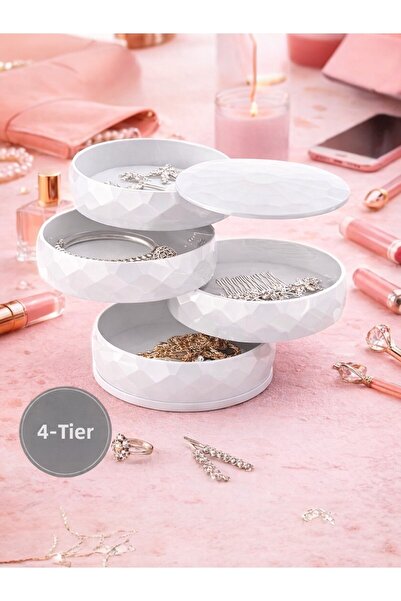 Nesto Home منظم مجوهرات ومكياج أسطواني قابل للدوران مكون من 4 طبقات