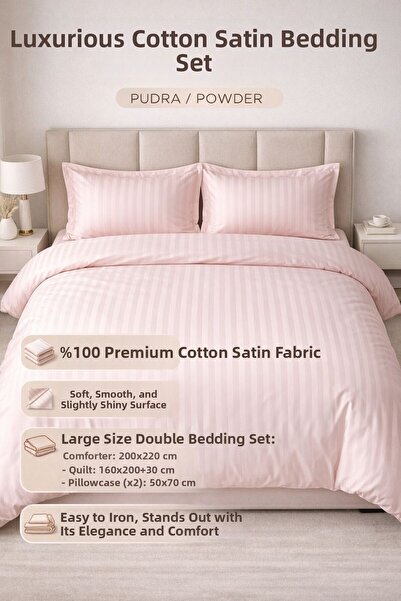 SHAL HOME Elastic Satin Striped Double Duvet Cover Set