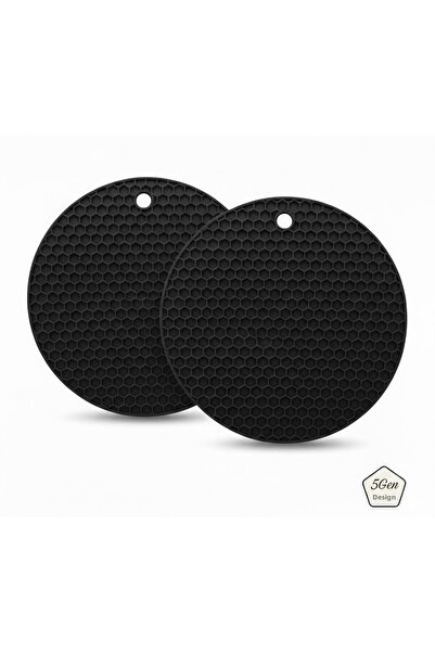 5Gen Tasarım 2-Piece Black Silicone Trivet & Griddle Shaper, Honeycomb Patter...