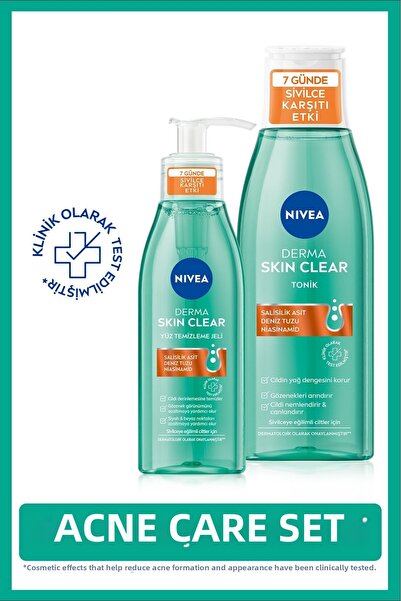 NIVEA جل تنظيف الوجه ديرما سكين كلير المضاد لحب الشباب 150 مل ومنشط مرطب 200 ...
