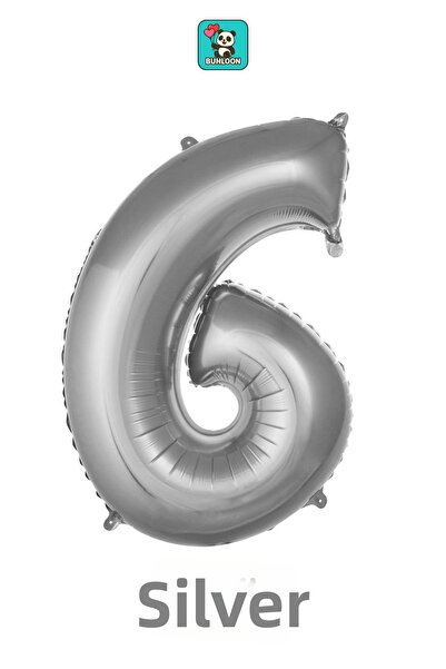 Bunloon بالون فويل فضي اللون على شكل 6 أرقام مقاس 34 بوصة (76 سم)