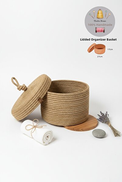 Thalia Home Καλάθι από γιούτα, ψάθινο καλάθι με καπάκι, χειροποίητο, καλάθι κ...