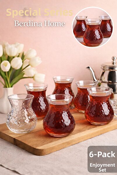 Berdina Home Set of 6 Beaded Keyfi Ala Borosilicate Glass Tea Cups, Heat Resi...