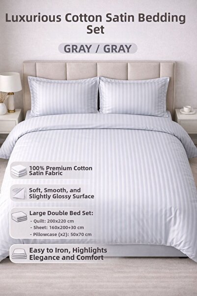 SHAL HOME Elastic Satin Striped Double Duvet Cover Set