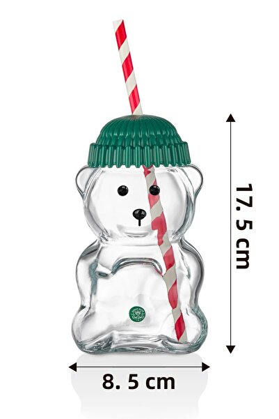 BalonKasaba كوب باريستا الزجاجي للمشروبات الباردة مع دمية دب 550 مل