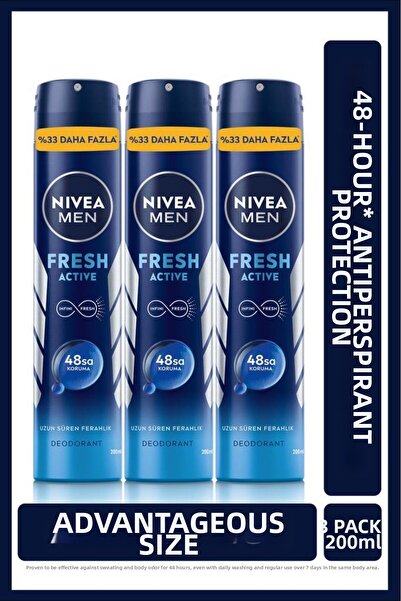 NIVEA Fresh Active Ανδρικό Αποσμητικό Σπρέι 200ml, 48ωρη Αντιιδρωτική Προστασ...