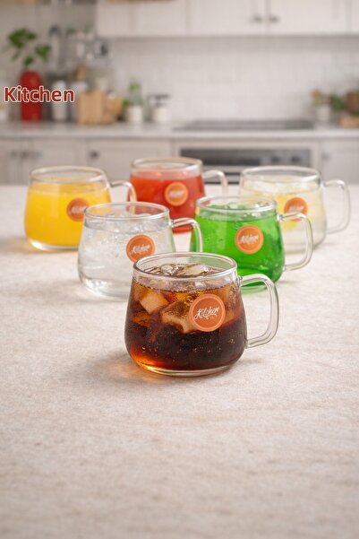 Kitchen Way Borosilicate 6-Piece Glass Soft Drink Mug Set 400ml Heat Resistan...