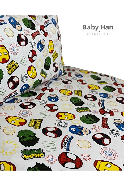 BABY HAN CONCEPT Patterned Single Jersey Combed Cotton Elastic Sheet and Pill...