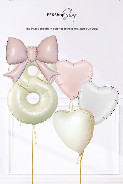 PEKSHOP Girl's Birthday Pink Bow Theme Birthday Balloon Set with Age and Hear...