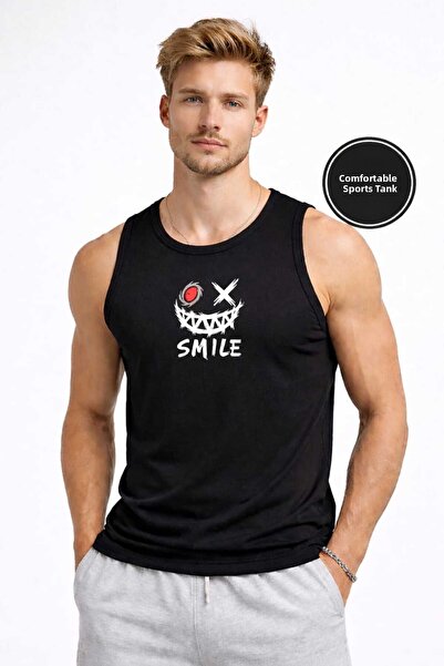 TREND ALİSSE Men's Sports Athlete - Zero Sleeve T-Shirt with Smile Emoji