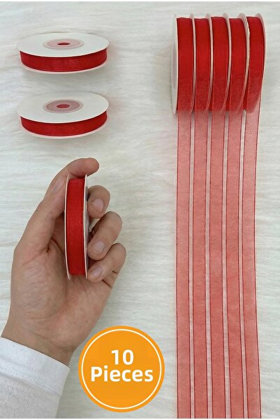 ZEYMERADE 10 Pieces of Organza Tulle Ribbon Red 1cm 22Mt, Bundle, Engagement,...