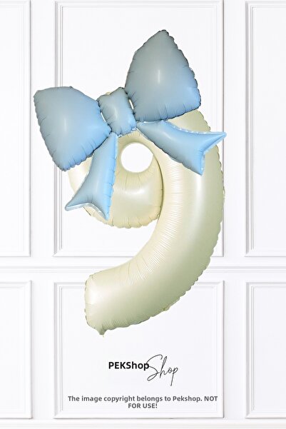 PEKSHOP Blue Bow Balloon Cream 9Th Birthday Balloon Set
