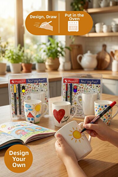 Vienev طقم تصميم أكواب بنفسك من باشاباهتشي × إدينج - 2 كوب + 4 ألوان (أسود، أ...