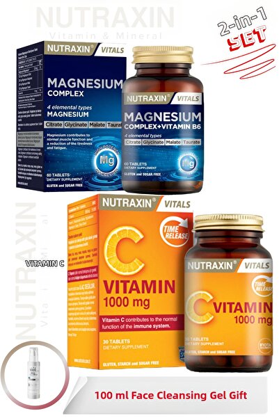 Nutraxin Magnesium Complex+Vitamin B6 60 Tablets & Vitamin C 1000 Mg 30 Table...