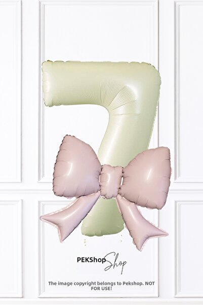 PEKSHOP بالون وردي على شكل فيونكة، بالون فويل على شكل رقم 7، مجموعة بالونات ل...