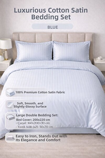 SHAL HOME Elastic Satin Striped Double Duvet Cover Set