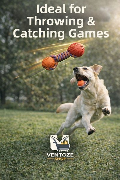 Ventoze Bite-Resistant Rope Dog Toy |   Teether Rubber Ball and Sturdy Knot Rope Pet Play Toy